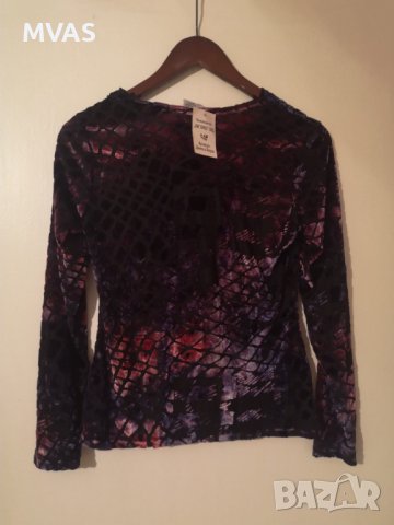 Нова дамска блуза с дълъг ръкав черна с кадифе вечерна с етикет L размер, снимка 2 - Блузи с дълъг ръкав и пуловери - 38271978