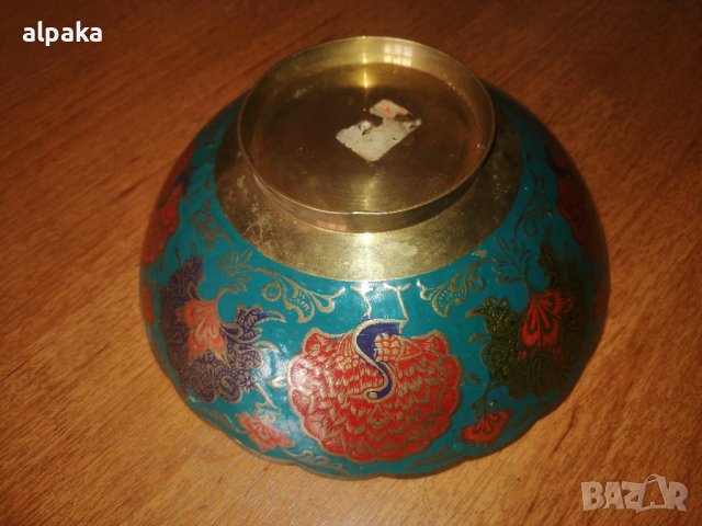 Продавам индийска месингова купа, клетъчен емайл,#535, снимка 3 - Други ценни предмети - 43801427