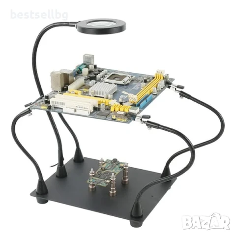 Увеличителна настолна лупа магнитна станция за запояване с LED осветление трета помощна ръка щипки к, снимка 5 - Поялници и запояване - 50876444