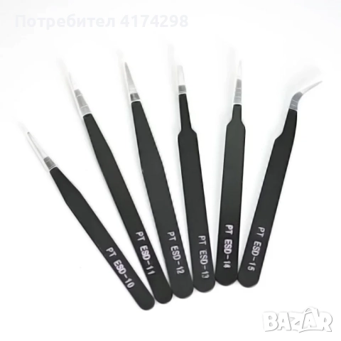6бр Прецизен ESD антистатичен комплект пинсети Издръжлив инструмент от неръждаема стомана за електро, снимка 2 - Друга електроника - 52358633