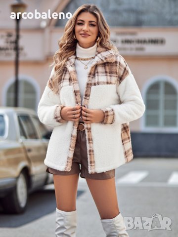 Свободно дамско плюшено палто с дълги ръкави и ревери, 3цвята - 024, снимка 12 - Якета - 43490520