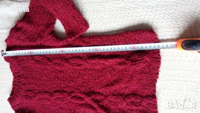 Плетен детски пуловер с дължина 46см за момиченце винено червен, снимка 4 - Детски пуловери и жилетки - 28682434