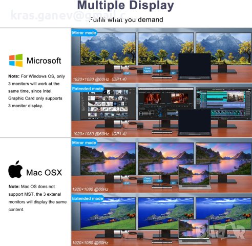 USB C докинг станция с троен дисплей, USB C хъб, 13-в-1, снимка 6 - Други - 40762865