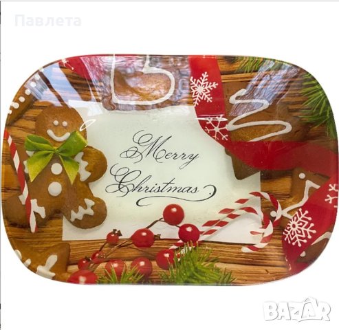 Коледно стъклено плато 25 см, снимка 1