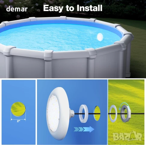 LED осветление за басейн LyLmLe с външна резба 5 см, 3000K и 6000K, Ø190 мм, 12V AC, снимка 2 - Басейни и аксесоари - 51373249