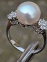 Дамски сребърен пръстен с естествена перла и цирконии, снимка 1