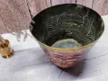 Старинна кашпа мед и месинг - ръчна изработка , снимка 4