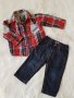 Карирана риза и дънки за момче 6-9 месеца, снимка 1 - Бебешки дънки - 26658634