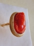 Дамски златен пръстен 14к с инкрустирана коралова камея, снимка 1