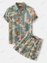 Мъжки моден летен комплект риза с щампа с къс ръкав и къси бермуди - 023