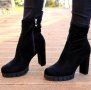 Боти на ток - черен велур - 2CA-9477, снимка 1