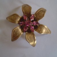 Антична брошка Франция цвете с розов кристал 1930г-1940г, снимка 10 - Антикварни и старинни предмети - 35080732