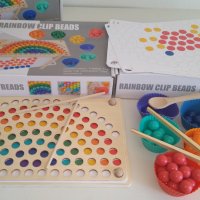 Rainbow wooden clip beads мултифункционална игра с мъфини, топчета и шаблони от дърво , снимка 3 - Образователни игри - 37478078