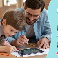 TECJOE Комплект 2 LCD детски цветни таблета за рисуване 8.5”,стикери/писалки/каишка,лилав/розов, снимка 9 - Образователни игри - 44069307