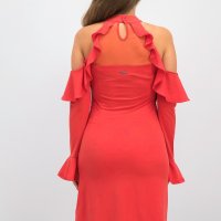 GUESS оригинална рокля с паднало рамо в коралов цвят , снимка 2 - Рокли - 29030046