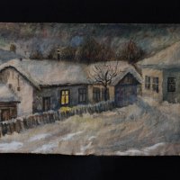 Стара картина, зимен пейзаж, къща, Иван Димитров, 1960-те г., снимка 1 - Картини - 28126744