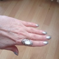 Стар сребърен пръстен 925 с натурален седеф става за всички размери , снимка 9 - Пръстени - 32311562