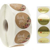 100 бр Thank You цветя homemade with love малки самозалепващи лепенки стикери за ръчна подарък, снимка 1 - Други - 26232503