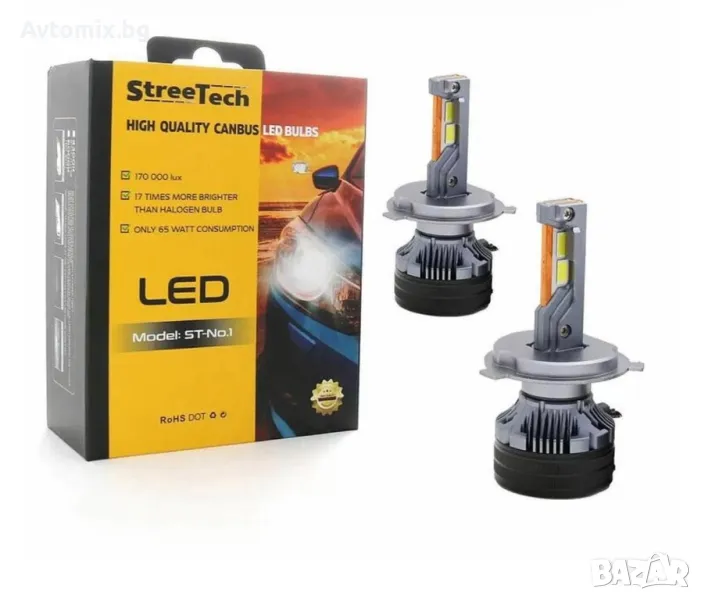 Н4 LED xenon крушки, модел STN1 за 10-24V, 65W, Canbus 6000K, комплект, БЕЗПЛАТНА ДОСТАВКА, снимка 1