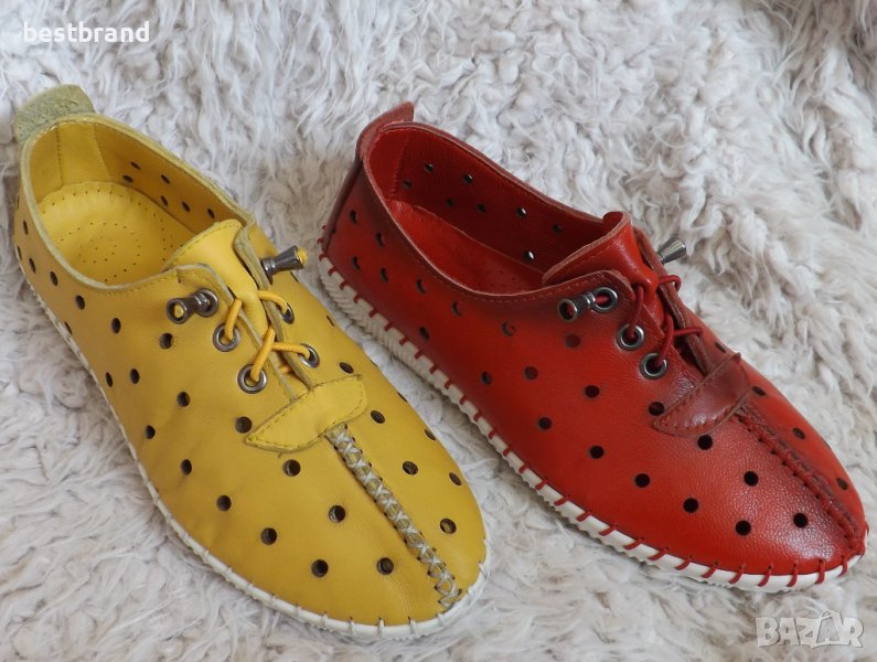Обувки, естествена кожа, червени и жълти, код 464/ББ1/69, снимка 1