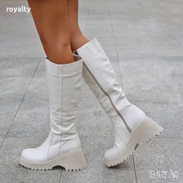 Ботуши на платформа - бежова кожа, снимка 1