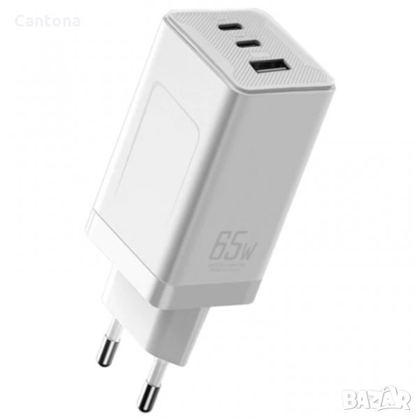 GaN-P60 65W USB C, Бързо зарядно устройство QC3.0, PD3.0, 2х USB-C, USB-А, снимка 1