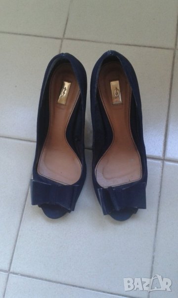 Официални дамски черни обувки велур, без пръсти,9см ток,номер 37, снимка 1