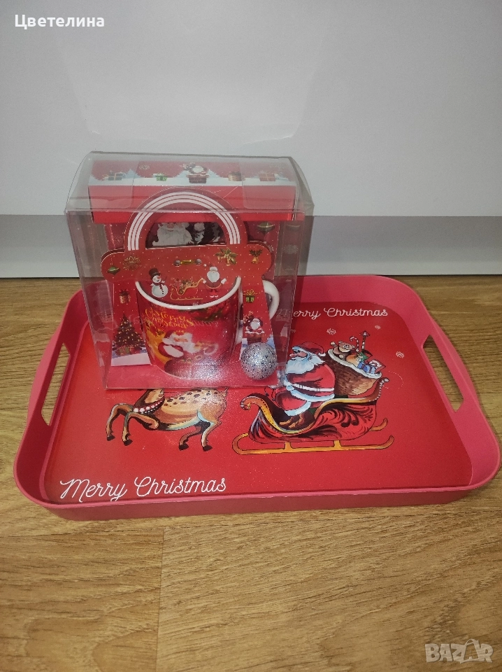 Коледен сет от поднос,чаша и кухненска ръкавица с ръкохватка 28.99 лв., снимка 1