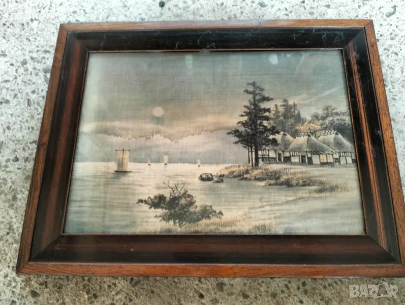 Картина рисувана с японско мастило мейджи на четкана коприна, снимка 1