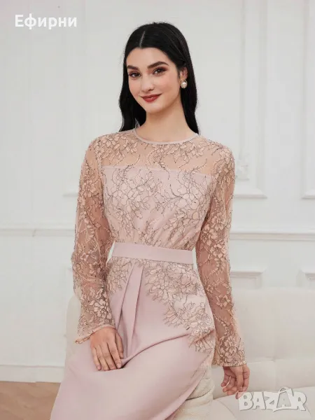 Рокля дантела, Розова рокля, Офицална рокля, Дълга рокля, Лятна рокля, снимка 1