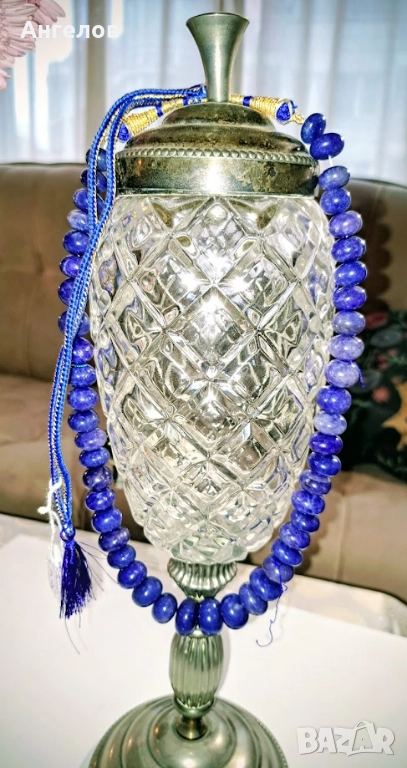 Тежък и дълъг (1 м) гердан от натурален син сапфир, снимка 1