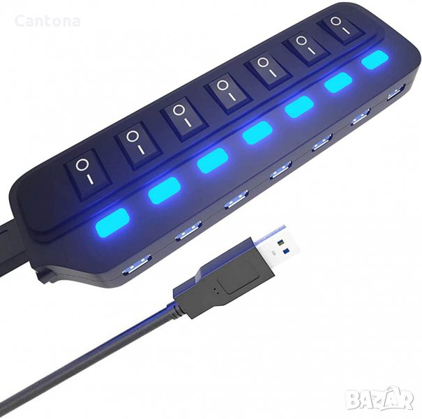 7 портов USB 3.0 Hub, Data Hub, LED, с индивидуални превключватели, снимка 1