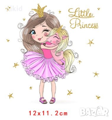 Princess Малка принцеса с малък еднорог Unicorn термо щампа апликация картинка за дреха, снимка 1
