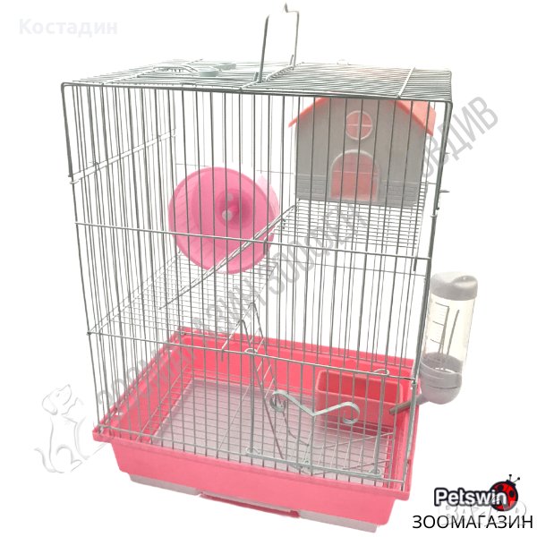 Клетка за Хамстер - 29.5см/22.5см/40см - с Аксесоари - Розова Разцветка, снимка 1