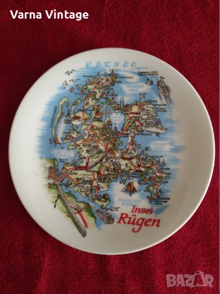 Колекционерска порцеланова чиния Карта на остров Рюген. Германия., снимка 1