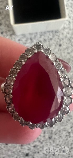 Сребърен пръстен с естествен рубин, снимка 1