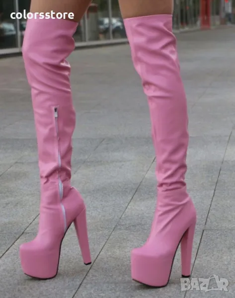 Чизми на ток - розова кожа - GSB3, снимка 1