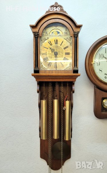 Стар стенен часовник с махало, 4/4 Westminster Frisian Warmink Wuba с фаза на луната, снимка 1