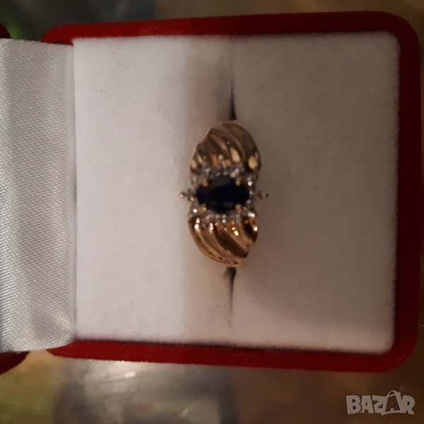 Златен пръстен със сапфир и диаманти 9к 2,50 гр, снимка 1