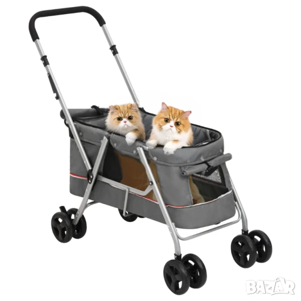 Сгъваема количка за за домашни любимци, сива, 100x49x96 см, ленен плат, снимка 1