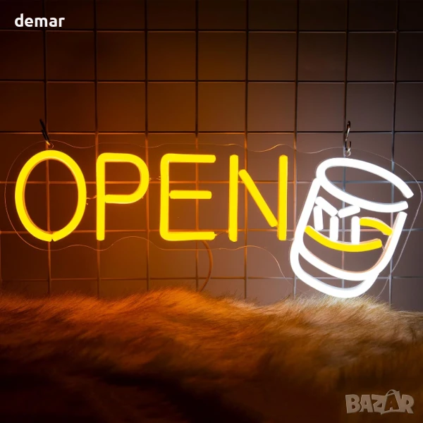 YSUIEC Whiskey Open LED неонова табела, димируема, USB захранване, снимка 1