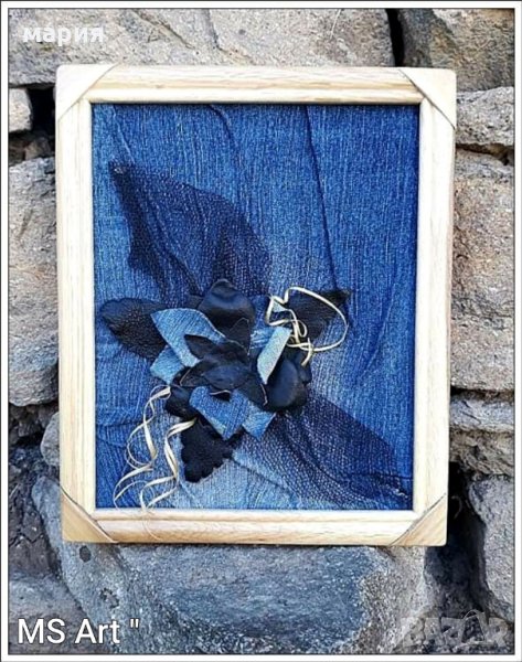 Картина от деним и естествена кожа, снимка 1