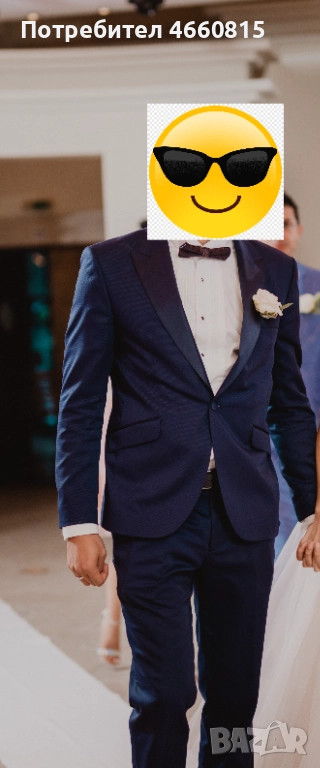 Стилен мъжки тъмносин официален костюм M-L/ 52 + РИЗА и АКСЕСОАРИ, снимка 1