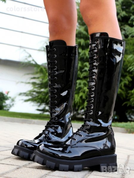 Равни ботуши - черен лак - K08, снимка 1