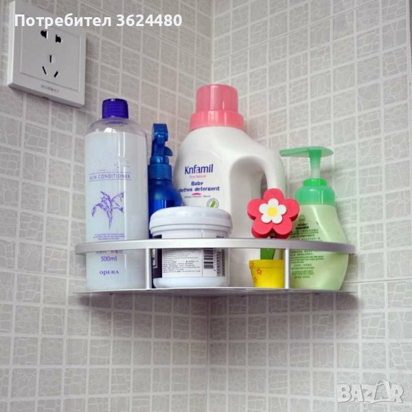 Ъглова етажерка за баня на 1 ниво с двойно залепване, хром, снимка 1
