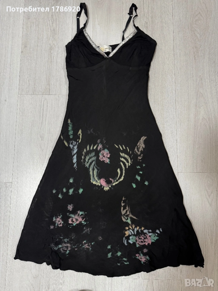 Елегантна черна рокля с флорални мотиви - размер S/M, снимка 1