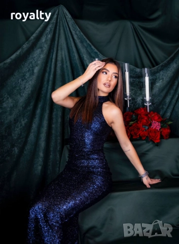 Пайетена Рокля в Тъмно Син Цвят, снимка 5 - Рокли - 52884921