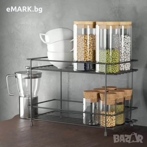 Рафт на 2 нива от черен металик със силиконови капаци на краката - размери 32.5 x 15.5 x 21.5 см, снимка 1