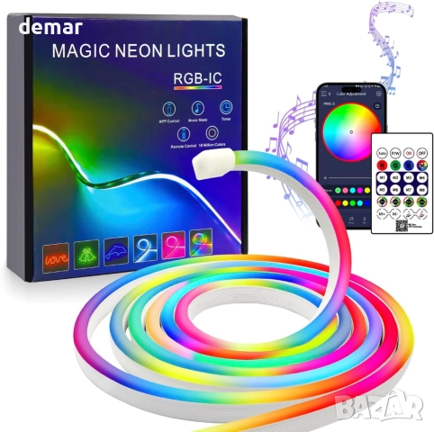 FWoche LED неонова въжена светлина 5M, RGB IC светлинна лента Bluetooth приложение и IR дистанционно