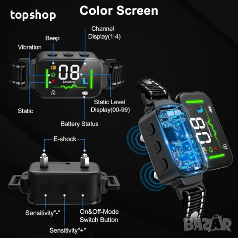 Професионален Смарт Нашийник Q11 с Цветен LED Дисплей 2-в-1: Антилай & Тренировка (FD-Smart), снимка 5 - За кучета - 53264868